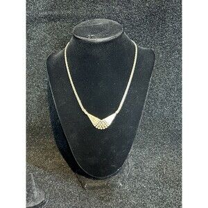 Vintage Park Lane Gold Tone Herring Bone 16" Necklace Rhinestones J101
